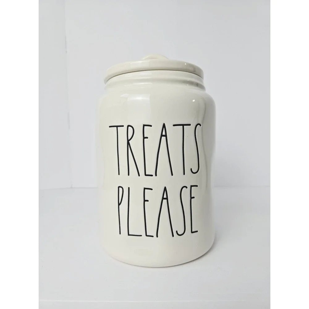Rae Dunn‎ canister jar dog treats Treats Please white Magenta
